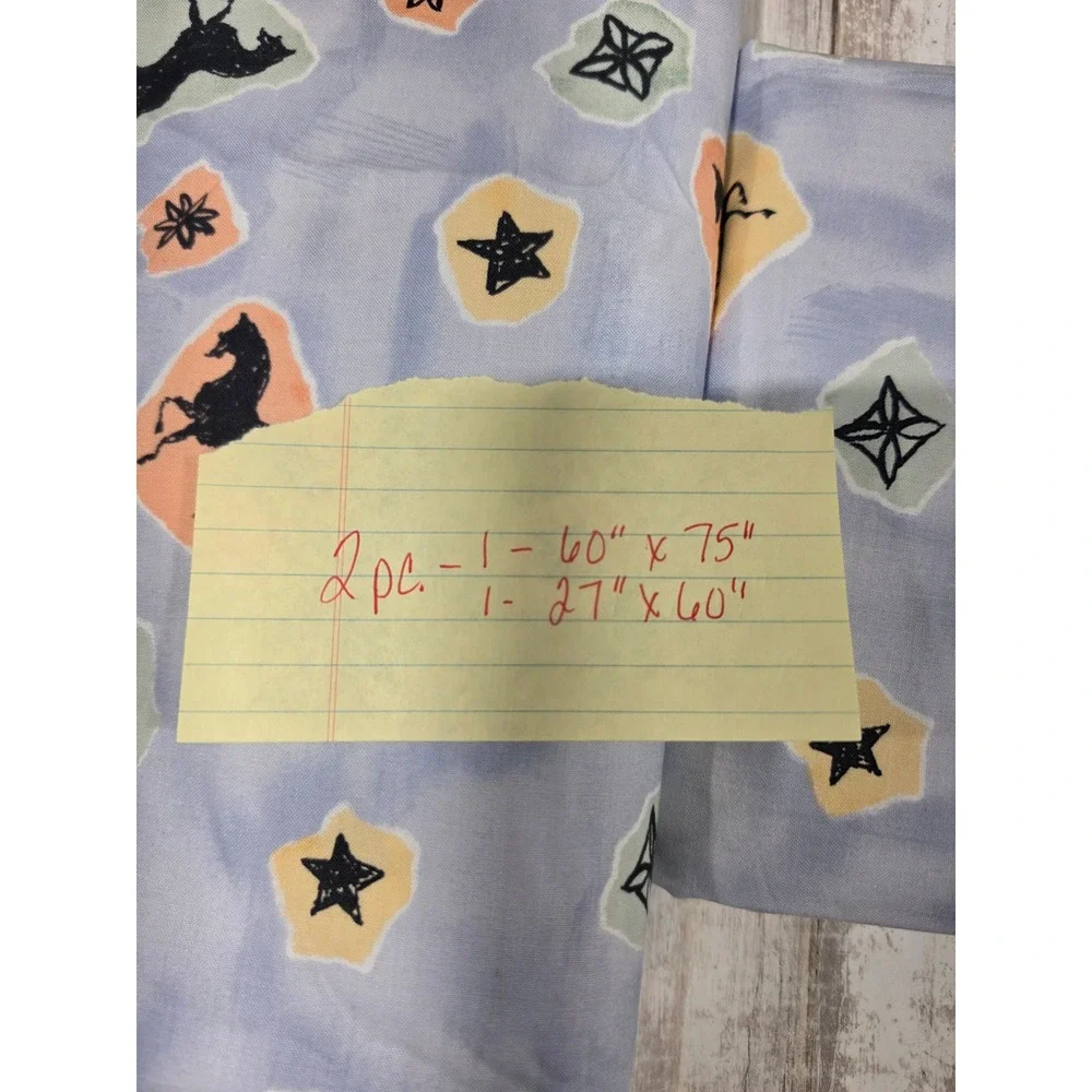 Vintage Horse Star Print Cotton Fabric Remnants 2 Piece Lot Blue Equestrian DIY